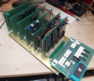 Ian Bagley's multiboard 6502, using DIN41612 connectors and a Eurocard backplane.
